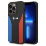 Case BMW BMHCP15X22SCSK iPhone 15 Pro Max 6.7" black Silicone Blue&Red Stripes M Collection