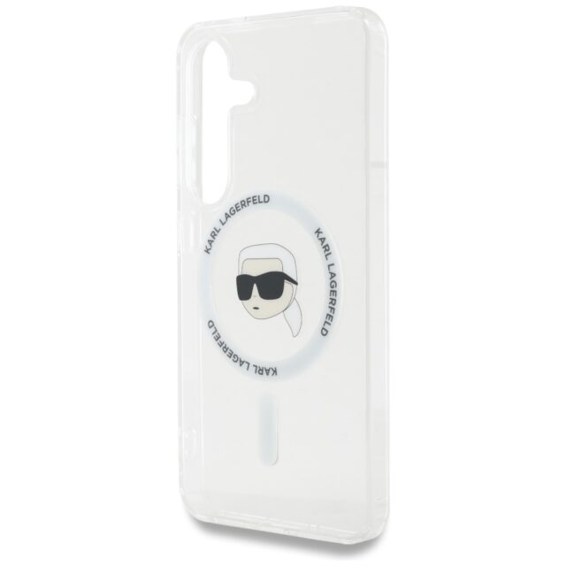 Case Karl Lagerfeld Button Karl Head Printed Logo MagSafe for Samsung Galaxy S25 white - imagine 6