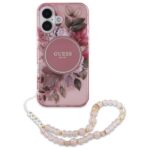 Guess GUHMP16MHFWBRCESP iPhone 16 Plus 6.7" pink hardcase IML Flowers With Pearl Strap MagSafe - imagine 2
