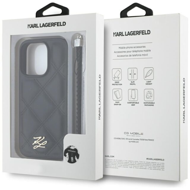Case Karl Lagerfeld Quilted Initial Logo & Chain Strap for iPhone 16 Pro black - imagine 7