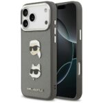 Karl Lagerfeld FW Grained Karl & Choupette Heads Pins & Logo Case for iPhone 17 Pro Max Gray