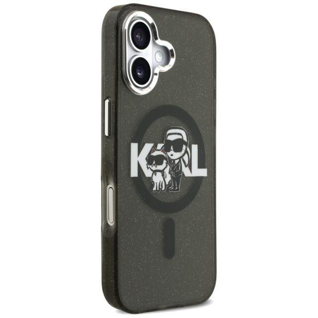 Karl Lagerfeld IML Glitter Karl & Choupette Sketch Logo MagSafe Case for iPhone 17 Black - imagine 4