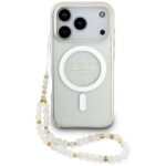 Guess IML Glitter Pearl Strap MagSafe Case for iPhone 17 Pro Max Clear