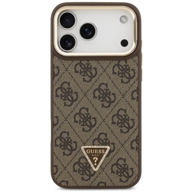 Case Guess 4G PU Triangle Logo & Stand Camera Magsafe for iPhone 17 Pro Max brown - imagine 3