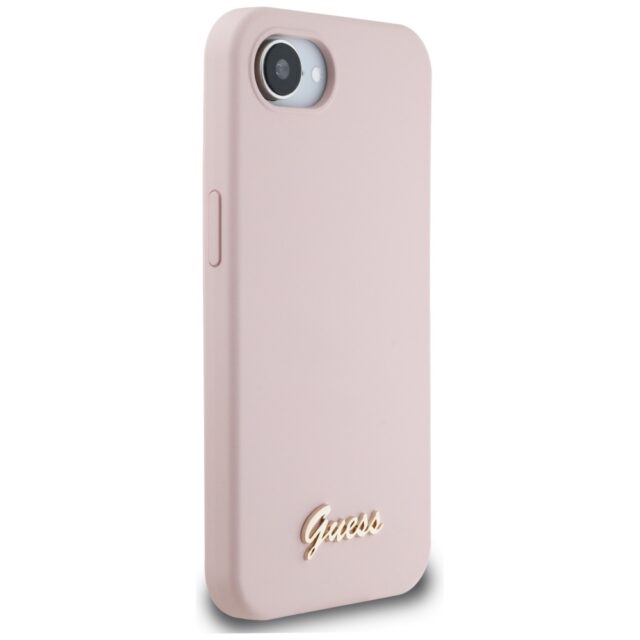 Case Guess Silicone Script Metal Logo MagSafe for iPhone 16e pink - imagine 4