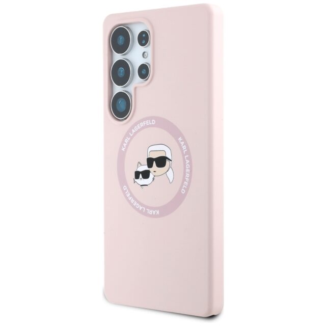 Case Karl Lagerfeld Silicone Double Heads And Circle MagSafe Samsung Galaxy S25 Ultra pink - imagine 2