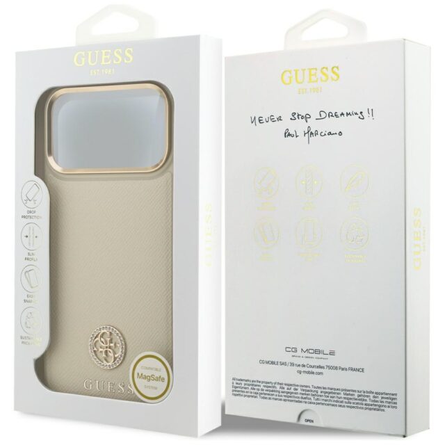 Case Guess Grained Strass Logo MagSafe for iPhone 17 Pro Max beige - imagine 8