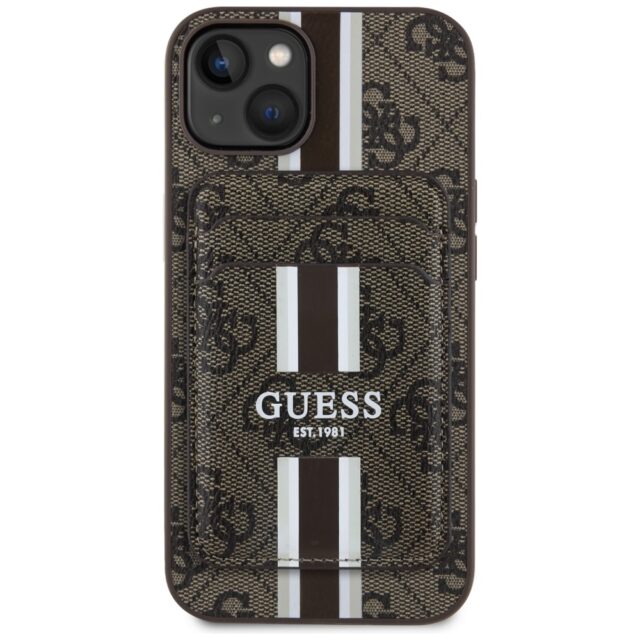 Case Guess 4G Stripes with wallet Magsafe for iPhone 15 brown - imagine 2