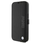 BMW BMBKP15S22RDPK iPhone 15 / 14 / 13 6.1" black bookcase Leather Textured & Stripe