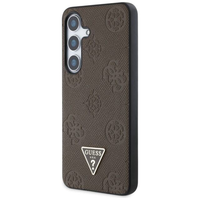 Case Guess Grained Hot Stamp Peony Pattern Triangle Logo MagSafe for Samsung Galaxy S25 brown - imagine 2