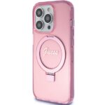 Guess GUHMP15LHRSGSP iPhone 15 Pro 6.1" pink hardcase Ring Stand Script Glitter MagSafe - imagine 2