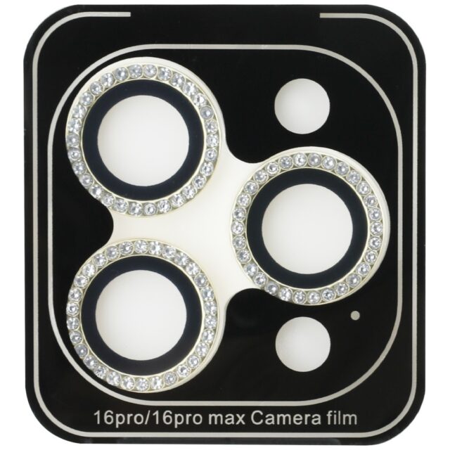 2-in-1 set Guess BP Rhinestone screen and camera lens glass for iPhone 16 Pro Max gold - imagine 3