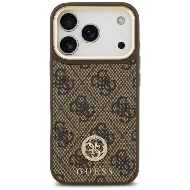 Guess 4G Strass Logo & Big Strap Metal Buttons MagSafe Case for iPhone 17 Pro Brown - imagine 3