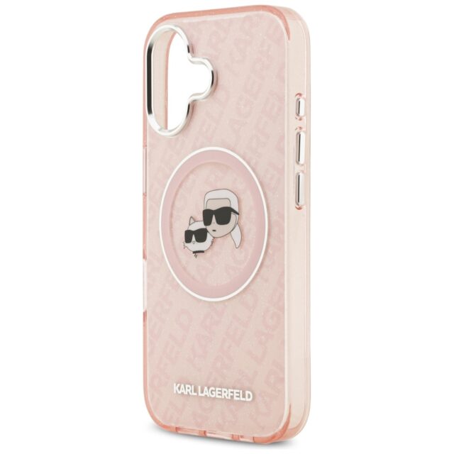 Karl Lagerfeld IML Glitter Karl & Choupette Heads Logo MagSafe Case for iPhone 17 Pink - imagine 6