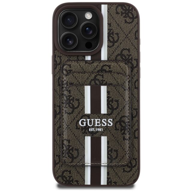 Case Guess 4G Stripes with wallet Magsafe for iPhone 16 Pro Max brown - imagine 2
