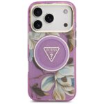 Case Guess IML Glitter Flowers Triangle MagSafe for iPhone 17 Pro Max purple - imagine 3