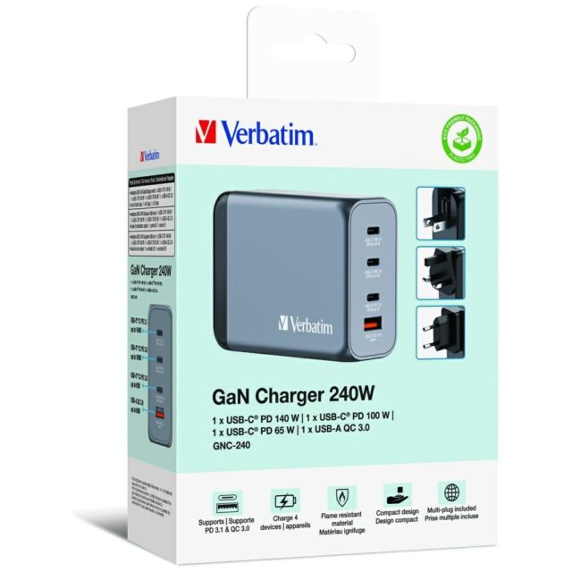 Verbatim GNC-240 GaN Charger 4 Port 240W USB A/C (EU/UK/US) - imagine 7