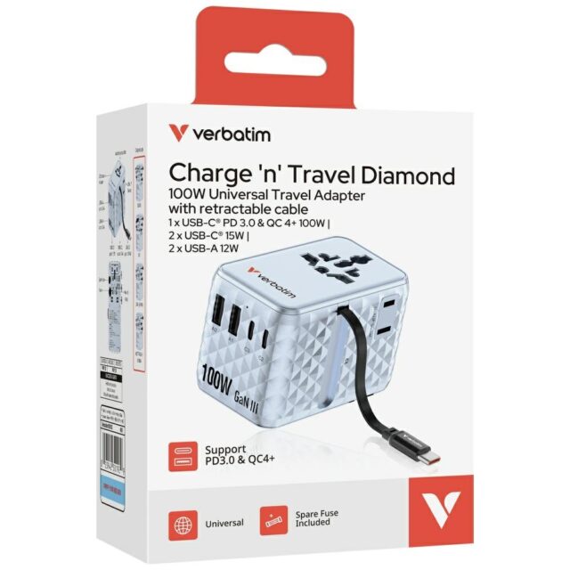 Verbatim Travel Adapter EU/UK/US GaN   2xUSB-C/2xUSB-A/1xUSB-C PD 100W blue 30192 - imagine 7