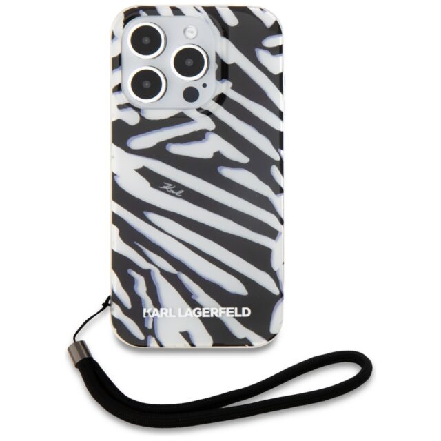 Karl Lagerfeld KLHCP15LHZBPKCCK iPhone 15 Pro 6.1" black hardcase IML Zebra Pattern & Cord - imagine 2
