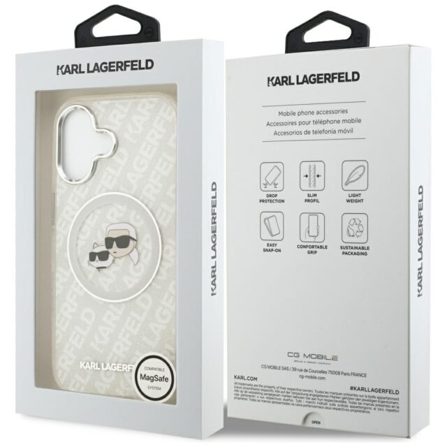 Karl Lagerfeld IML Glitter Karl & Choupette Heads Logo MagSafe Case for iPhone 17 Gray - imagine 8