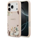 Guess Grained Flowers Classic Logo MagSafe Case for iPhone 17 Pro Max Pink