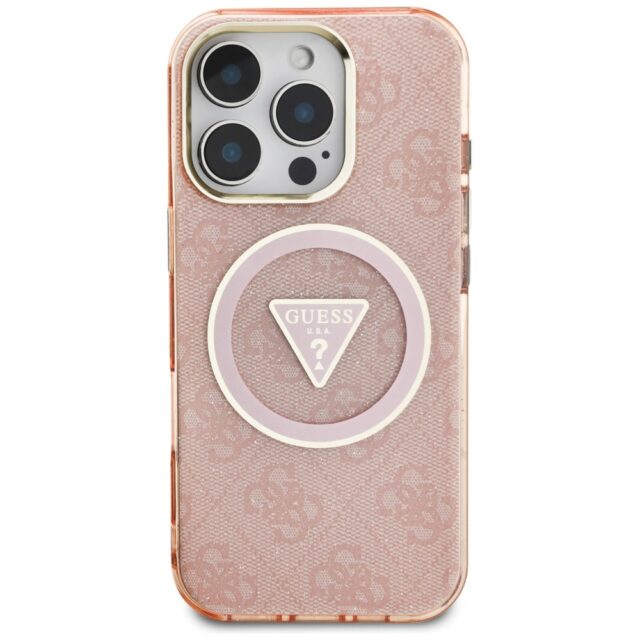 Case Guess IML Metal Glitter 4G Circle Triangle MagSafe for iPhone 16 Pro Max pink - imagine 3