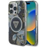 Case Guess Glitter Flowers Triangle Buttons MagSafe for iPhone 16 Pro Max black
