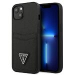 Guess GUHCP13MPSATPK iPhone 13 / 14 / 15 6.1" black hardcase SaffianoTriangle Logo Cardslot