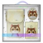 Nimmy 3in1 Set phone bag + wallet + locator case khaki Big Eyed Pet 2.0 Cat