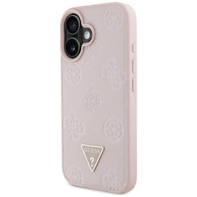 Case Guess Grained Hot Stamp Peony Triangle Logo MagSafe for iPhone 16 pink - imagine 2