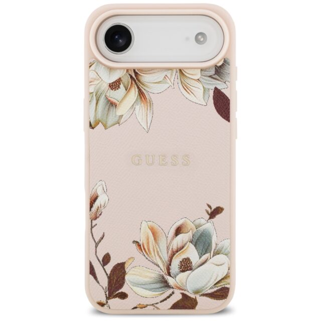 Guess Grained Flowers Classic Logo MagSafe Case for iPhone Air Pink - imagine 3