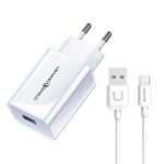 USAMS wall charger 1xUSB T22 18W 3A QC3.0 + USB-C cable 1m white (T48) T48OCLN01