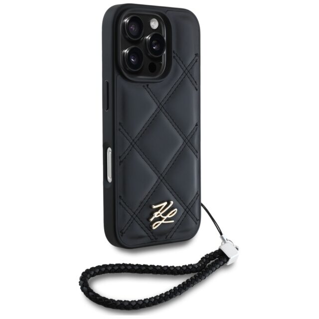 Case Karl Lagerfeld Quilted Initial Logo & Chain Strap for iPhone 16 Pro black - imagine 3