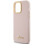 Guess GUHCP15LSMBSLP iPhone 15 Pro 6.1" pink hardcase Silicone Script Metal Logo & Frame - imagine 6