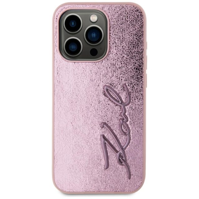 Case Karl Lagerfeld Wrinkled Metal Signature for iPhone 15 Pro pink - imagine 3