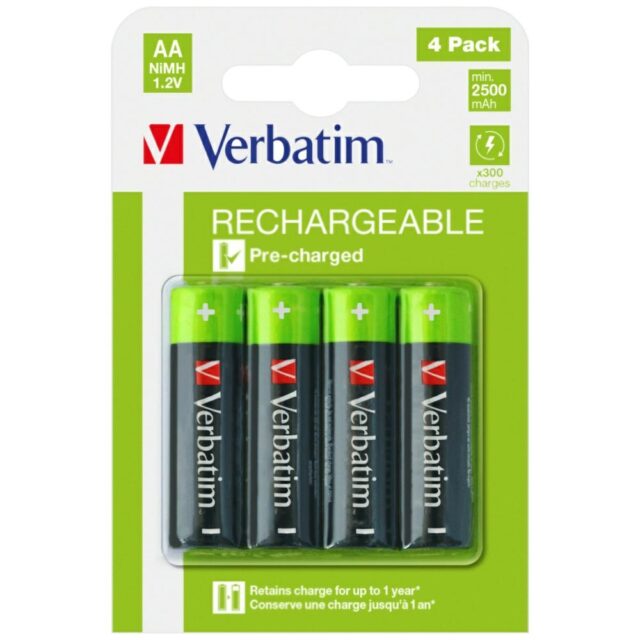 Verbatim Rechargeable Battery NiMH AA 2500mAh Premium HR6 4pcs black 49517 - imagine 6