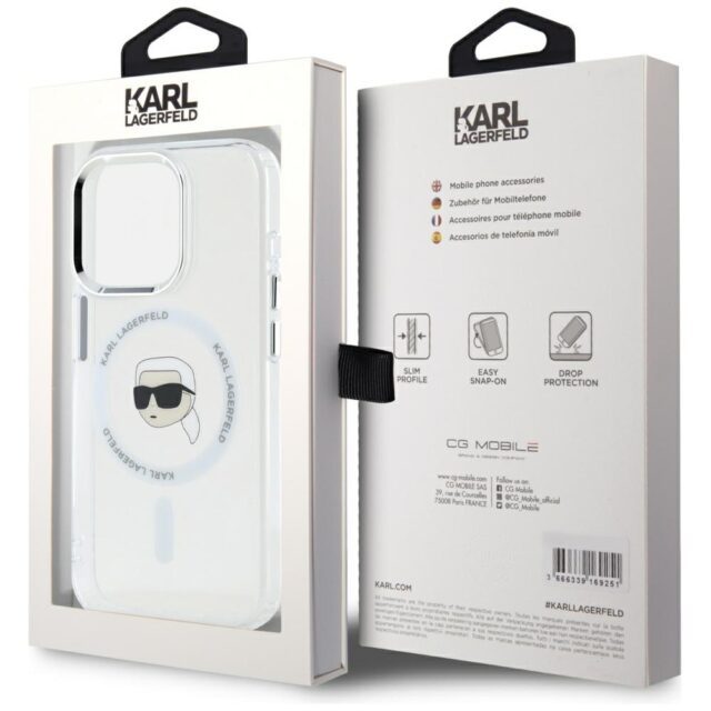 Case Karl Lagerfeld IML Metal Karl Head MagSafe for iPhone 15 Pro Max white - imagine 8