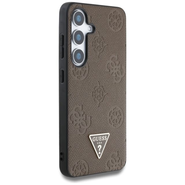 Case Guess Grained Hot Stamp Peony Pattern Triangle Logo MagSafe for Samsung Galaxy S25 brown - imagine 4
