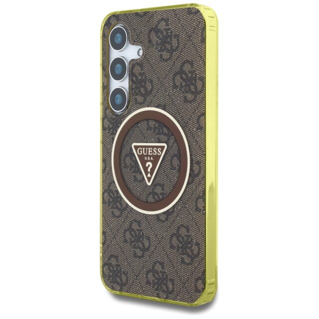 Case Guess 4G Glitter Triangle Buttons MagSafe for Samsung Galaxy S25 brown - imagine 2