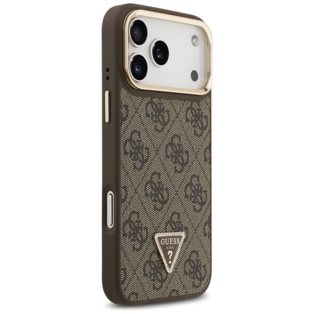 Case Guess 4G PU Triangle Logo & Stand Camera Magsafe for iPhone 17 Pro Max brown - imagine 4