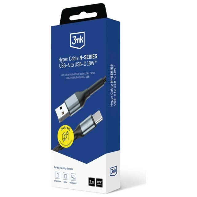 Cable 3MK Hyper Cable N-SERIES USB-A to USB-C 2m 9V/2A 18W black - imagine 8