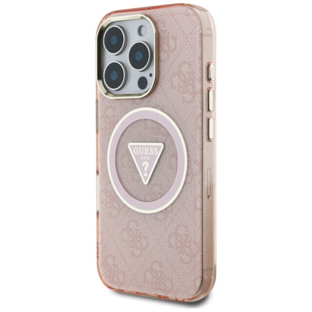 Case Guess IML Metal Glitter 4G Circle Triangle MagSafe for iPhone 16 Pro Max pink - imagine 2