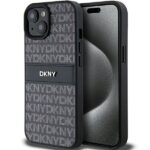 DKNY DKHCP15SPRTHSLK iPhone 15 / 14 / 13 6.1" black hardcase Leather Mono Stripe & Metal Logo