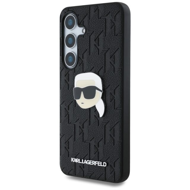 Case Karl Lagerfeld Leather Monogram Pin Logo Karl Head Samsung Galaxy S25 black - imagine 2