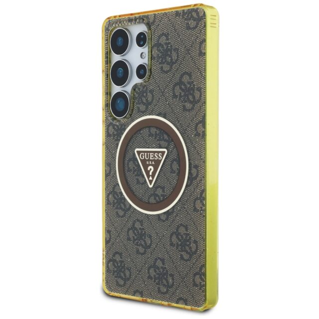 Case Guess 4G Glitter Triangle Buttons MagSafe for Samsung Galaxy S25 Ultra brown - imagine 2