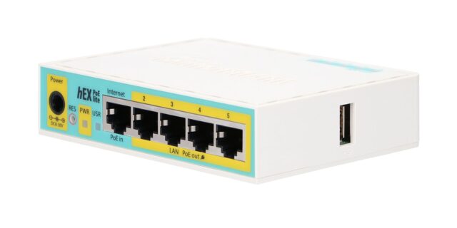 MikroTik hEX PoE lite | Router | RB750UPr2, 5x RJ45 100Mb/s, 1x USB - imagine 3