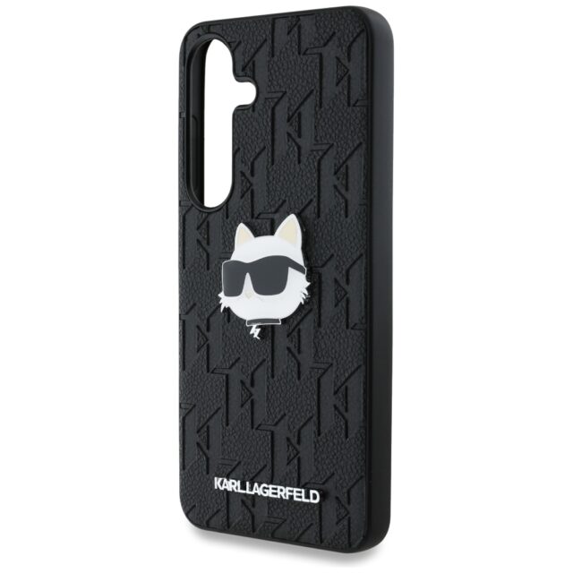 Case Karl Lagerfeld Leather Monogram Pin Logo Choupette Head Samsung Galaxy S25 Plus black - imagine 6