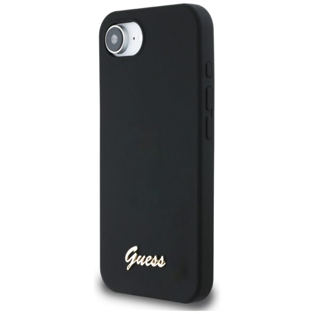Case Guess Silicone Script Metal Logo MagSafe for iPhone 16e black - imagine 2