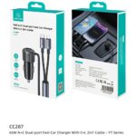 USAMS YT Series CC287 Car Charger 66W 1xUSB-A 1xUSB-C + 2in1 USB-C/Lightning Cable - imagine 5