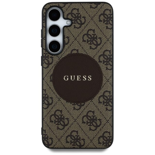 Case Guess 4G Round Patch Classic Logo MagSafe for Samsung Galaxy S25 brown - imagine 3